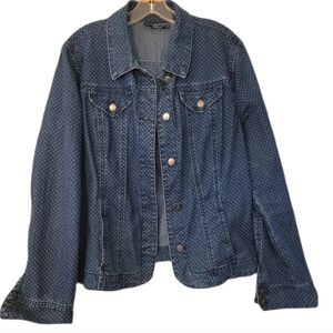 Charter Club Denim Polka Dot Jacket Blue Cottagecore Western Boho Size XL